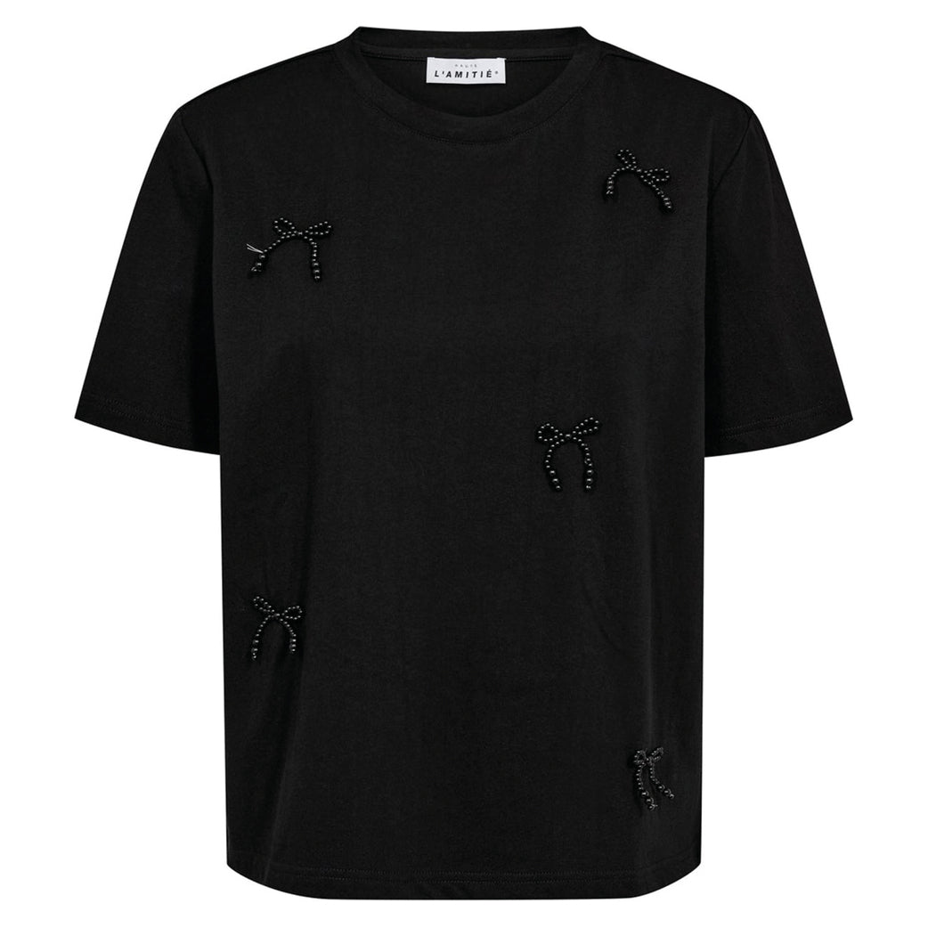 HAUTE L'AMITIÉ Pearl Bow Tee Black