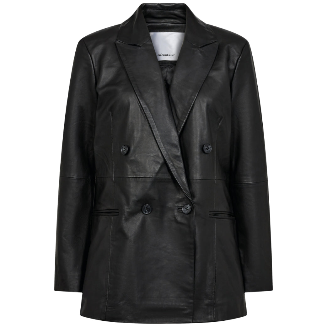 CO' COUTURE Phoebe Leather Oversize Blazer Black