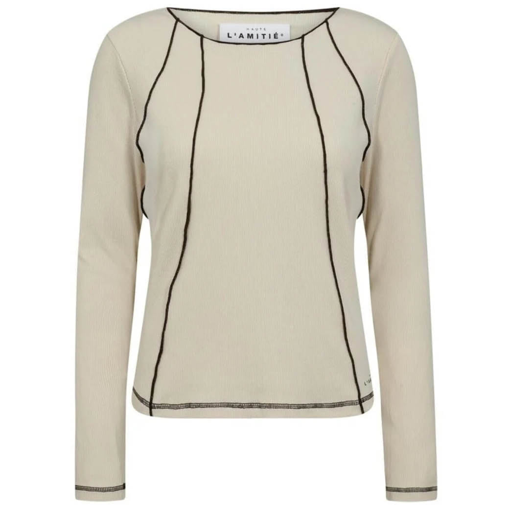 HAUTE L'AMITIE Reverse Seam Rib Blouse Almond