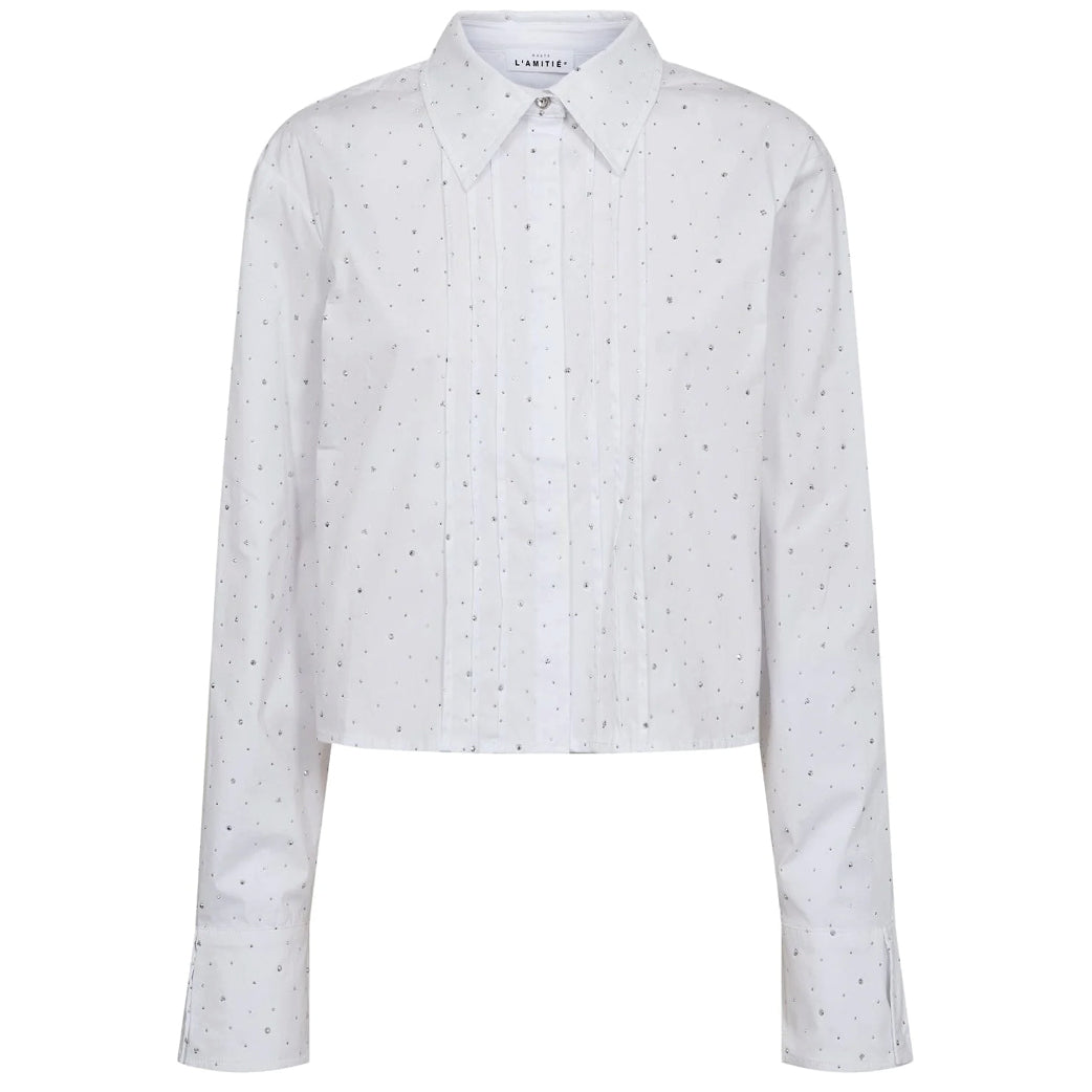 HAUTE L'AMITIE Rhinestone Crop Shirt Hvid