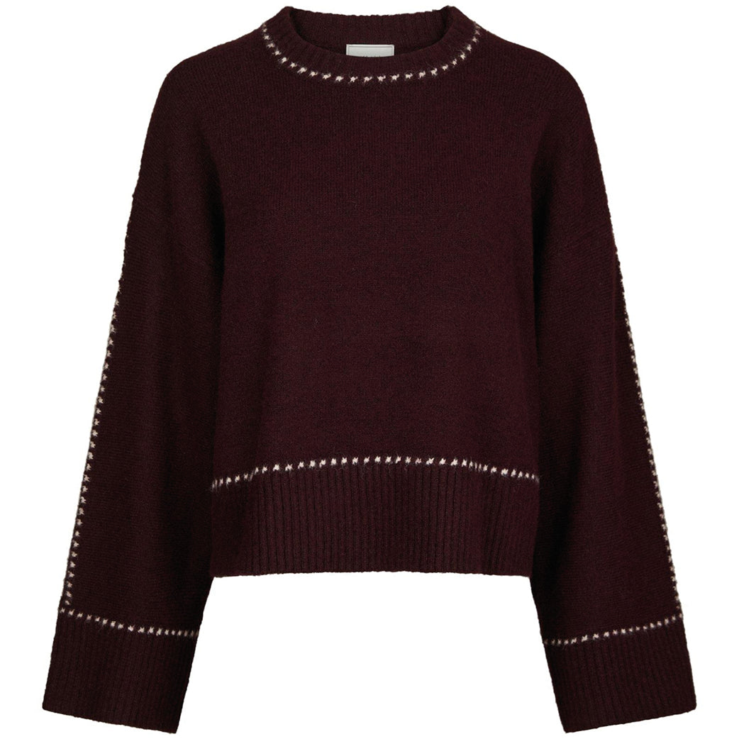 NEO NOIR Roeme Knit Stitch Blouse Wine