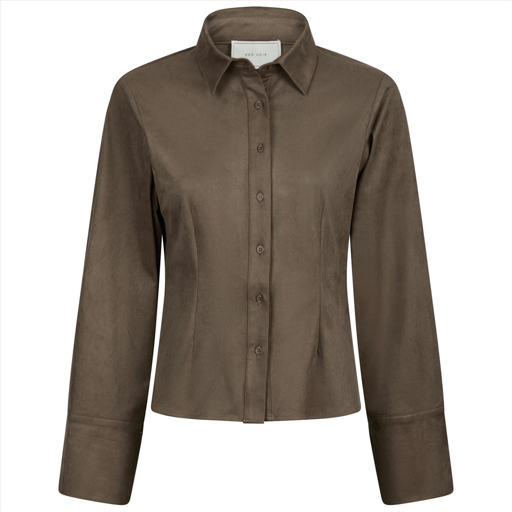 NEO NOIR Rosa Faux Suede Shirt Dark Brown