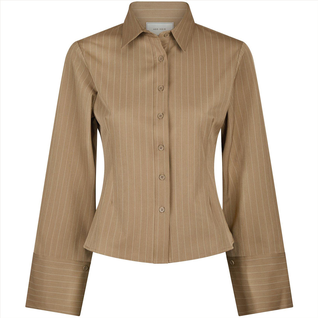 NEO NOIR Rosa Pinstripe Shirt Dark Sand