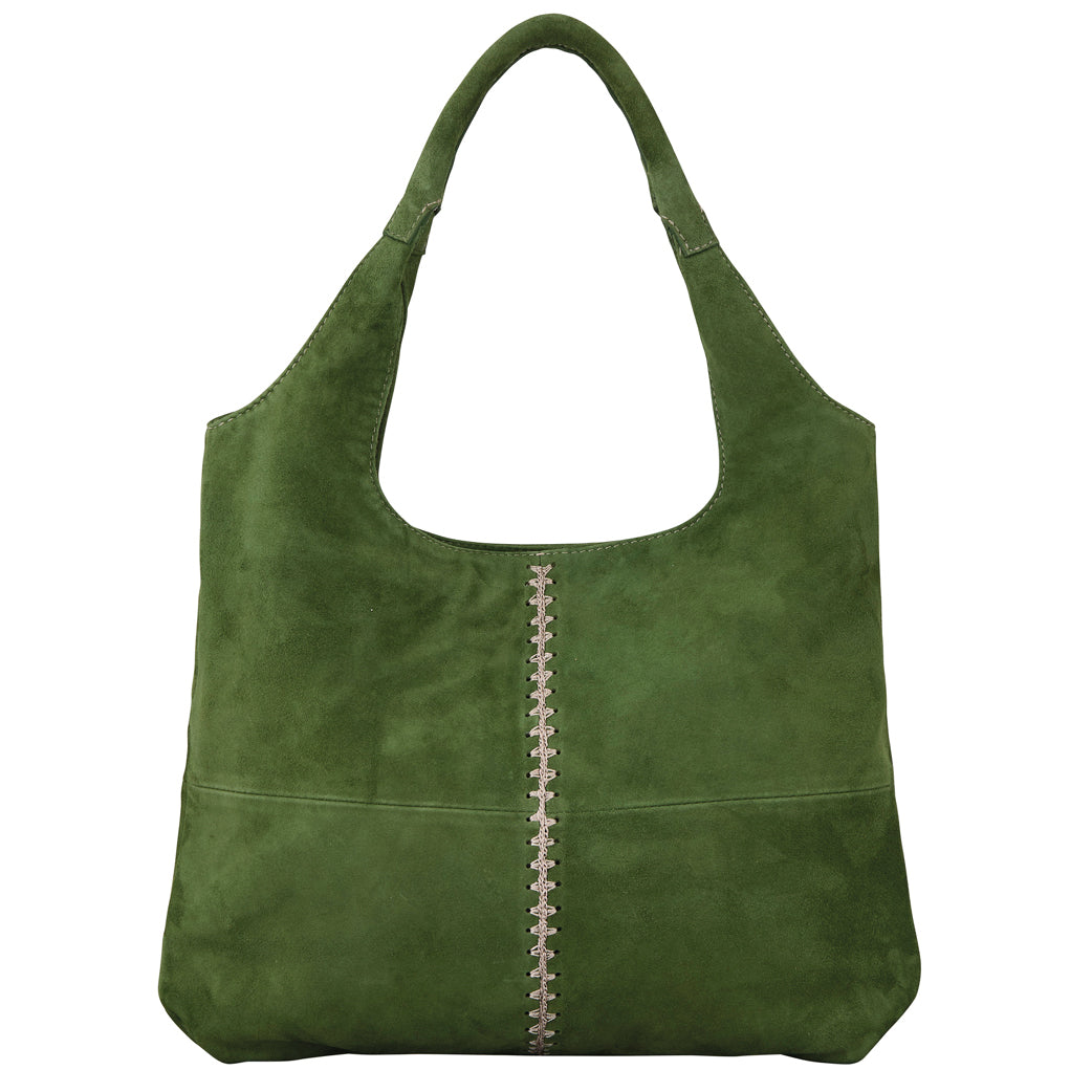 BECK SÖNDERGAARD Suede Clea Crochet Bag Banana Palm Green