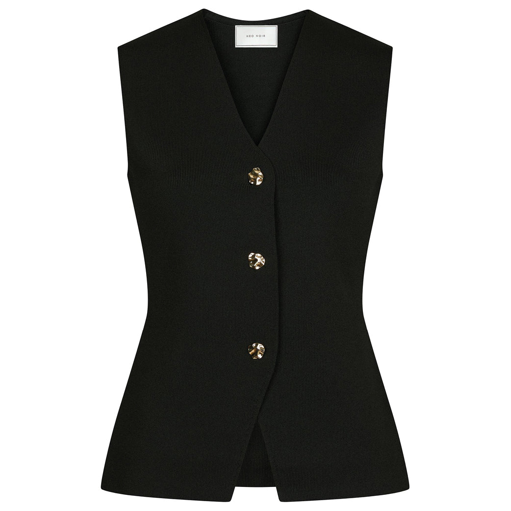 NEO NOIR Sway Smooth Knit Waistcoat Black