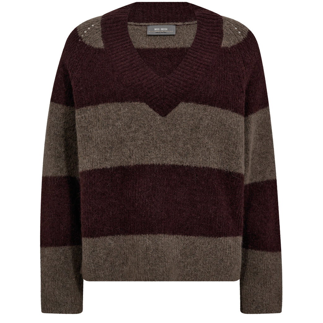 MOS MOSH Taci Stripe Ls V-neck Knit Fudge
