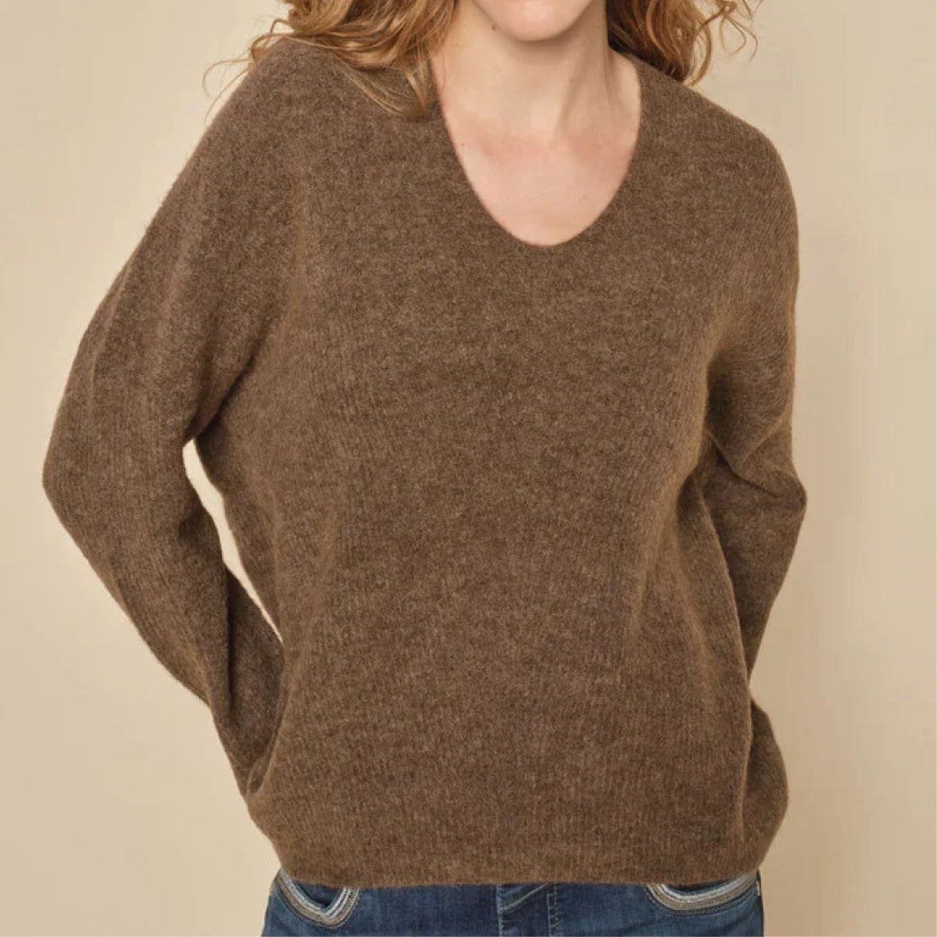 MOS MOSH Thora V-Neck Knit Rain Drum