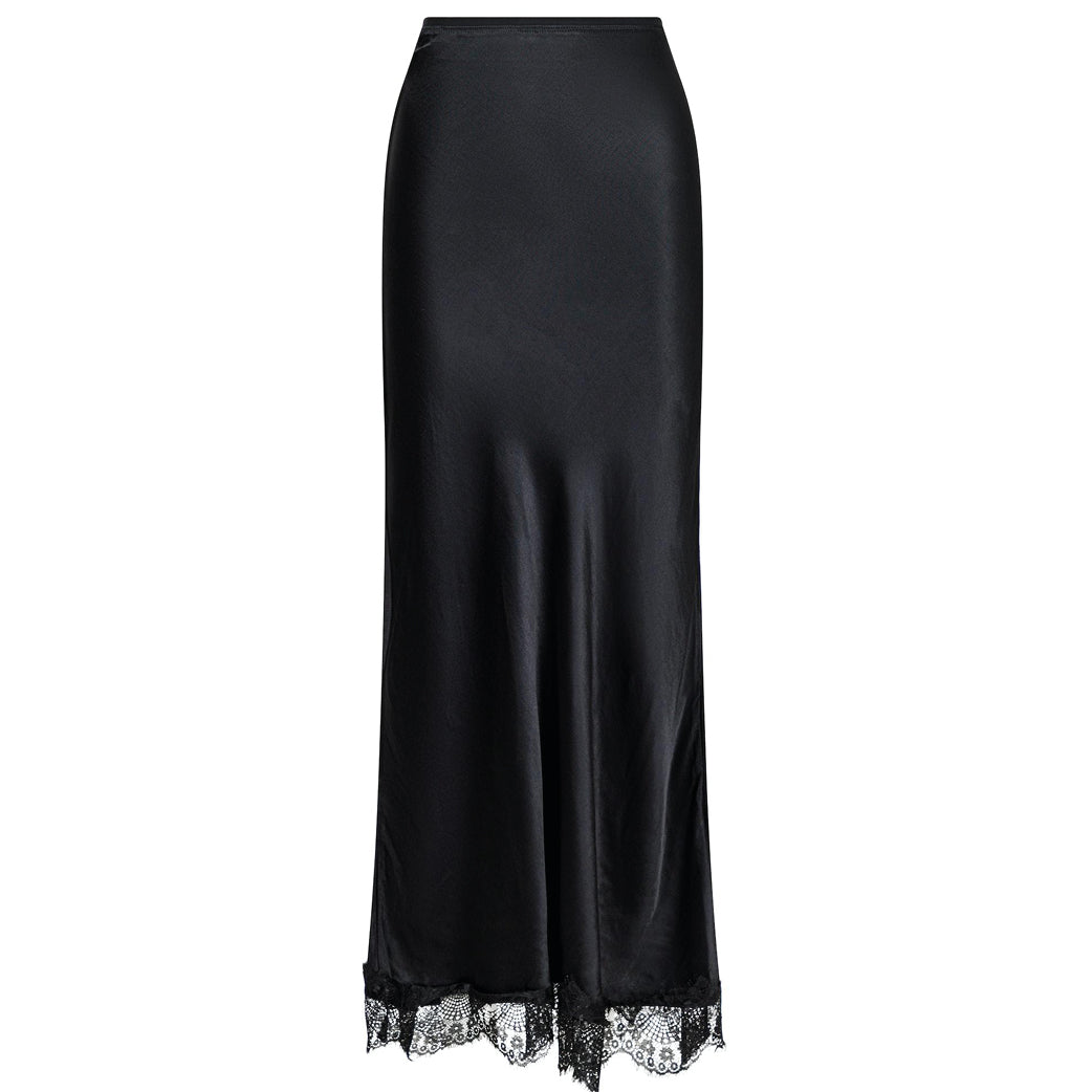 NEO NOIR Veroni Satin Lace Skirt Sort