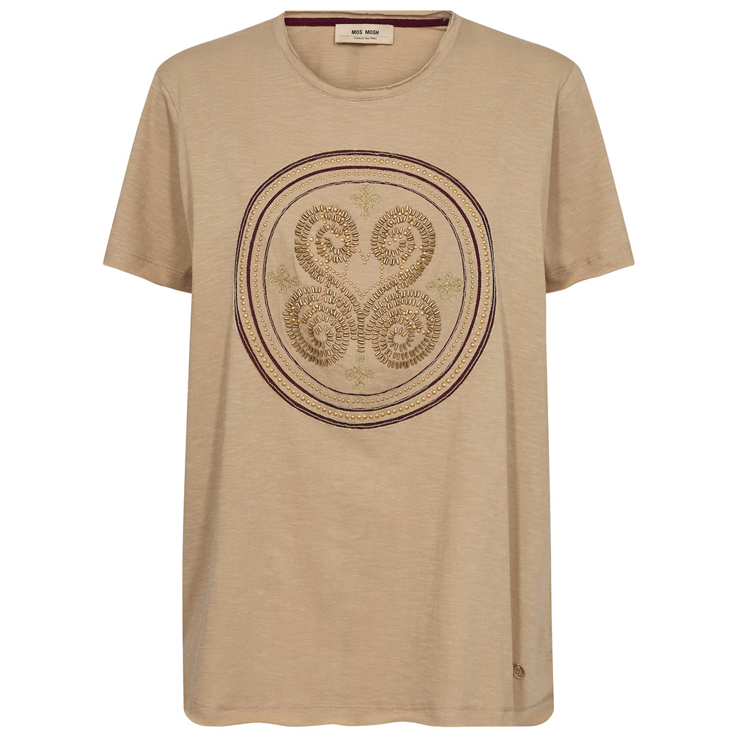 MOS MOSH Zano O-SS Embroidery Tee Sesame